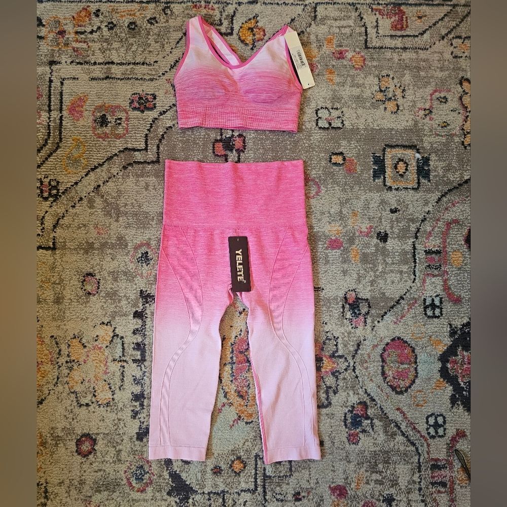 Yelete yoga 2 pc set NWT ombre pink sz small - Picture 5 of 9